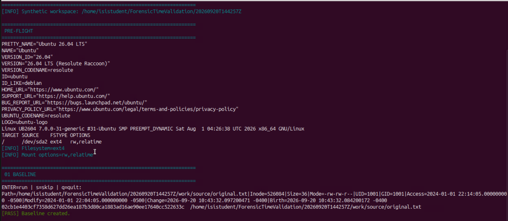 Linux pre-flight recorded result