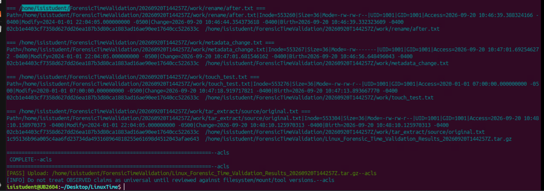 Linux summary recorded result