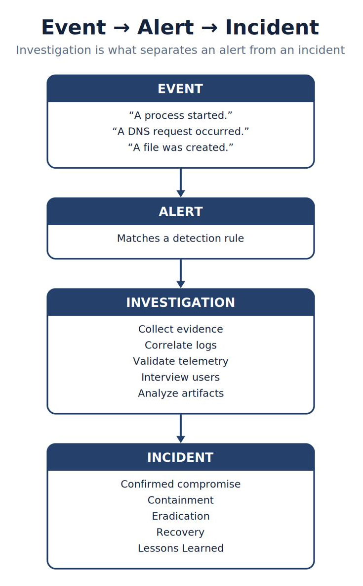 Event → Alert → Incident